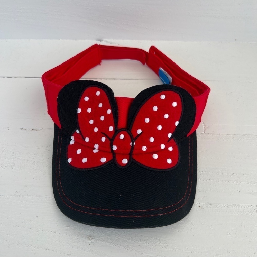 Disney Minnie Mouse Red Black White Hat Visor Hook And Loop Vacation Summer